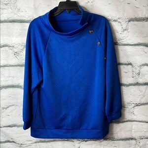 Vibrant Blue Cowl Neck Top with Button Detail. Size L NWOT